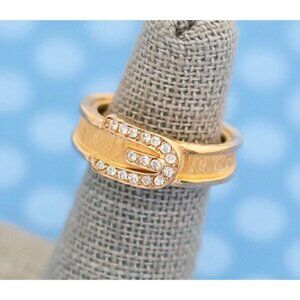 Vintage Minimalist Gold Tone Rhinestone Ring by Avon Size 4 1/2 - M8